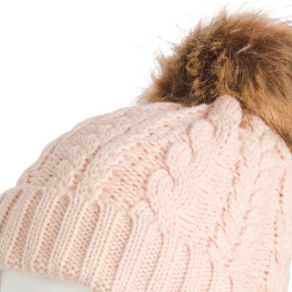 NEW TIMBERLAND Cable Knit Beanie With Pom And Ribbed Cuff Cameo Rose 164mn - Picture 3 of 4